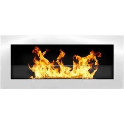Chimenea de bioetanol divina fire blanca con cristal, 90x12x40 cm