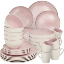 Tectake Vajilla de gres, para 6 personas, 30 piezas, fucsia