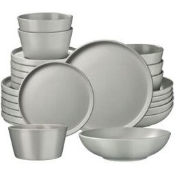 Tectake Juego de vajilla para 6 personas, 24 piezas apilables, gris