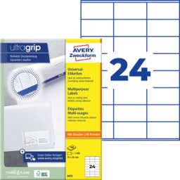 AVERY ZWECKFORM AVZ 3475 - Etiquetas universales, 70 x 36 mm, 2400 piezas, blancas