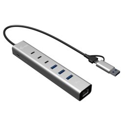Hub i-tec 6 puertos 5 Gbps USB-C/USB-A Gigabit LAN Power Delivery 85W