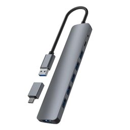 Hub TnB 7 puertos USB 3.0 HUBUSB7ALU3 de aluminio con alimentación y adaptador USB-C