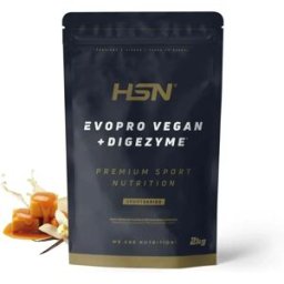 HSN Evopro vegan (mezcla proteínas premium) + DigeZyme® 2kg vainilla y caramelo - Proteínas Liberación Secuencial - Polvo - 57 Servicios