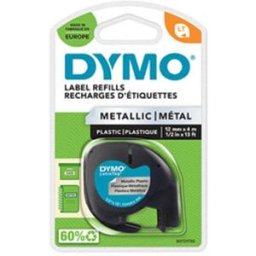 Dymo 91208 (S0721730) cinta plástica negro sobre plateado 12mm
