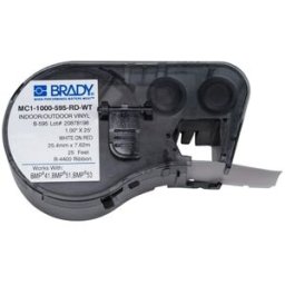 Brady MC1-1000-595-RD-WT cinta de vinilo blanco sobre rojo 25,4 mm x 7,62 m