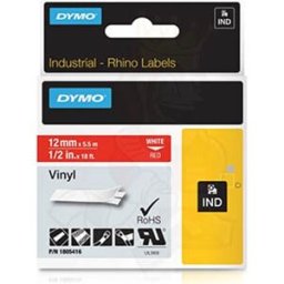 Dymo 1805416 cinta vinilo blanco sobre rojo 12mm