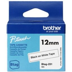 Brother Btag-231 cinta no laminada negro sobre blanco 12 mm