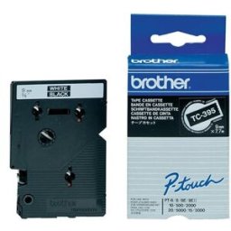 Brother TC-395 Cinta blanco sobre negro 9 mm