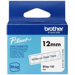 Brother Btag-135 cinta no laminada blanco sobre transparente 12 mm
