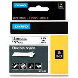 Dymo 18488 (S0718100) IND Rhino nylon flexible negro sobre blanco 12mm