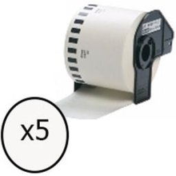 Q-Nomic DK-22251 Cinta continua negro/rojo sobre blanco Papel Multipropósito 62mmx15,24M Pack 5 Cintas