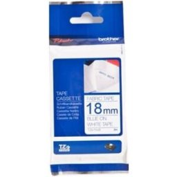 Brother TZe-FA4B Cinta textil azul sobre blanco 18mm