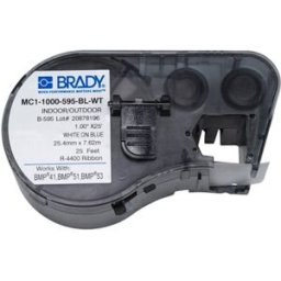 Brady MC1-1000-595-BL-WT cinta de vinilo blanco sobre azul 25,4 mm x 7,62 m