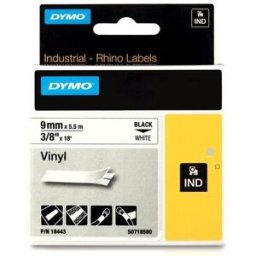 Dymo 18443 (S0718580) IND Rhino cinta vinilo negro sobre blanco 9mm