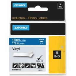 Dymo 1805243 cinta vinilo blanco sobre azul 12mm