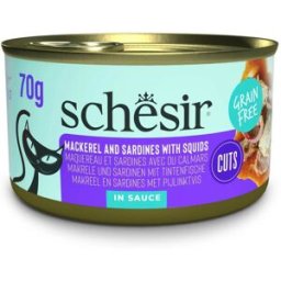 Schesir Grill Adult Caballa y Sardinas con Calamares en Salsa Lata para Gatos 12 x 70 gr