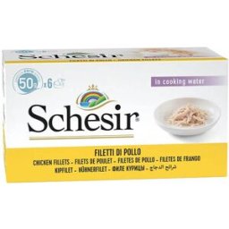 Schesir Adult Filetes de Pollo en Agua de Cocción Lata para Gatos 6 x 50 gr
