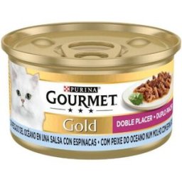 Purina Gourmet Gold Doble Placer Pescado del Océano y Espinacas en Salsa Gato Latas 85 gr