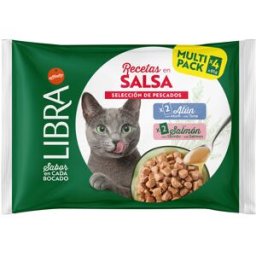 Libra Pack Sobres en Salsa Salmón y Atún para Gatos Adultos 4 x 85 gr