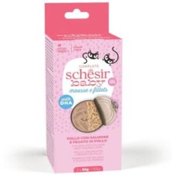 Schesir Baby Doble Texture Pollo con Salmón e Hígado de Pollo Lata para Gatitos 3 x 55 gr