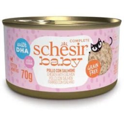 Schesir Baby Filetes Pollo con Salmón en Caldo Lata para Gatitos 70 gr