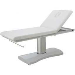 Camilla de estética y masaje Hern: Eléctrica con dos cuerpos y diseño elegante, botonera integrada para regular la altura y portarrollos incluido