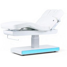 Camilla eléctrica de masaje Nush +: tres motores, LED RGB, colchón SuperSoft y tapizado PU blanco