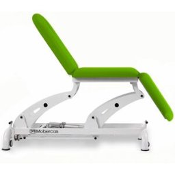 Camilla eléctrica: tres cuerpos, tipo sillón, con tres motores, respaldo reclinable en negativo, tapón facial y ruedas escamoteables