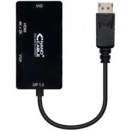 Nanocable Conversor Displayport a VGA / HDMI, 3 en 1, DP 1.2/M-VGA/H-HDMI/H 4K, Negro, 15 cm, Displa