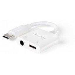 Nanocable Adaptador de Audio USB-C/M a Jack 3.5/H + USB-C/H PD 60W, 11.5 cm, Blanco