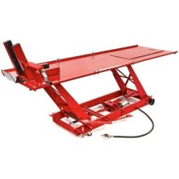 HBM mesa elevadora para motos 220 x 67 cm, hidráulica, neumática, roja