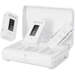 Micrófono inalámbrico BOYA BY-XM6-K2 de 2,4 GHz (1xRX y 2xTX) con estuche de carga Blanco