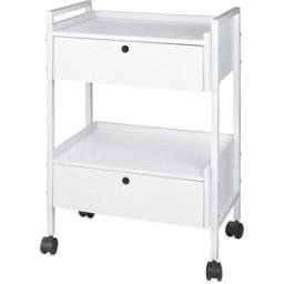 Carrito metálico blanco Easy Plus: Equipado con dos estantes y dos cajones con llave