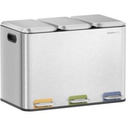 SONGMICS HOME Papelera de cocina triple con pedales de acero plata y negro