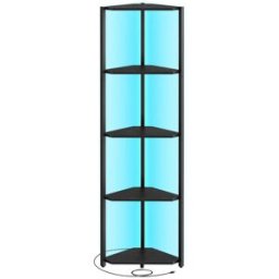 VASAGLE Estantería esquinera de 5 niveles con iluminación led de acero negro