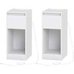 VASAGLE 2 mesitas de noche estrechas con cajón y led de color blanco