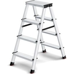 SONGMICS Escalera plegable de 4 peldaños de aluminio plateado y negro