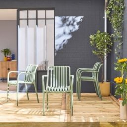 sweeek Sillón de jardín con diseño lineal, set de 4, verde grisáceo