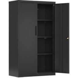 SONGMICS Armario de almacenamiento con 2 puertas de acero de color negro