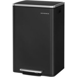 SONGMICS Cubo de basura de 50 l de acero de color negro