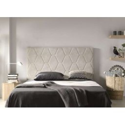 Matris Cabecero de tela antimanchas blanco roto con tachuelas, cama de 135 cm
