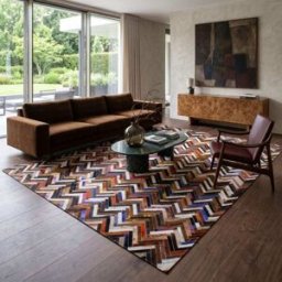 The Deco Factory Alfombra cuero auténtico patchwork zigzag marrón 190x290