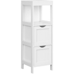 VASAGLE Armario de baño estrecho con 2 cajones y 3 estantes de color blanco