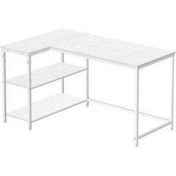VASAGLE Escritorio en forma de l con estantes de acero y aglomerado blanco