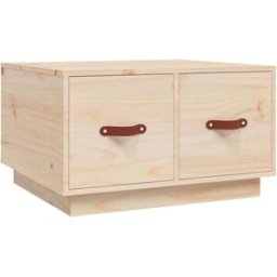 Prolenta Premium Mesa de centro madera de pino cuero marrón 60 x 53 x 35 cm