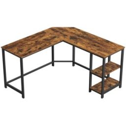 VASAGLE Escritorio de 140x140x74,7 cm de acero y tablero marrón y negro