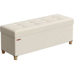 SONGMICS Puff almacenaje plegable con patas de madera blanco y negro