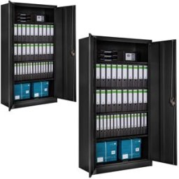 Tectake 2 armarios archivadores de acero con 2 puertas 180x90x40 cm, negro