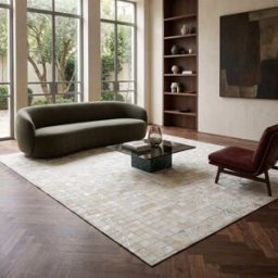 The Deco Factory Alfombra de cuero auténtico blanca y plateada 120x170