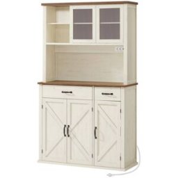 VASAGLE Armario de cocina con 3 puertas y 2 cajones de color blanco y marrón